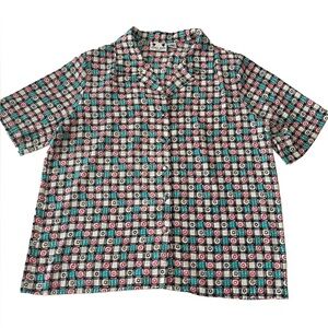 Vintage‎ Ilyssa Maxx Woman Geometric Print Short Sleeve Button Down Blouse